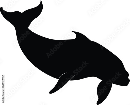 Black whale silhouette design illustrating a breaching whale emerging from the ocean's depths in graphic vector form.