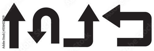 Tableau sur toile Go Straight This Way One Way Only U Turn Left and Right Black Arrow Sign Direction Icon Set