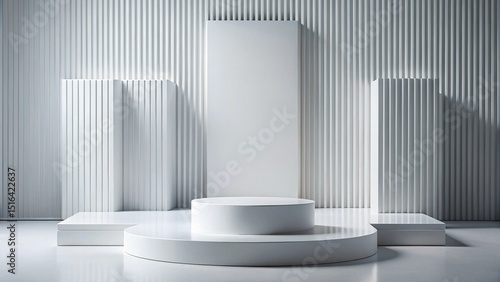 White columns in a row defining an empty architectural hall with a bright design