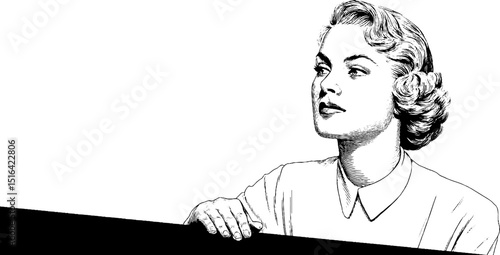 Vintage receptionist engraving: retro office decor and design inspiration