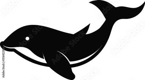 Black whale breaching silhouette vector design on white background perfect for ocean themed decorations