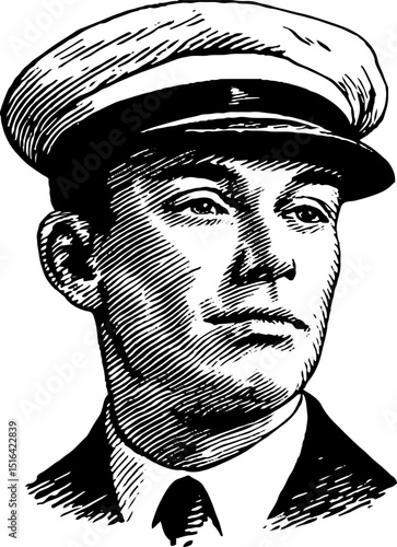 Vintage engraving of a restaurant host in classic uniform for historical design