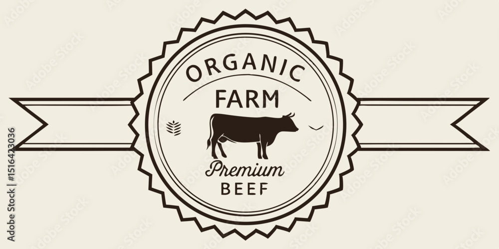 Fototapeta premium A Cow Silhouette Featured In A Round Retro Style B