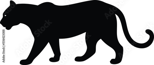 Dynamic black silhouette depicting a jaguar stalking with vector details on a white transparent background