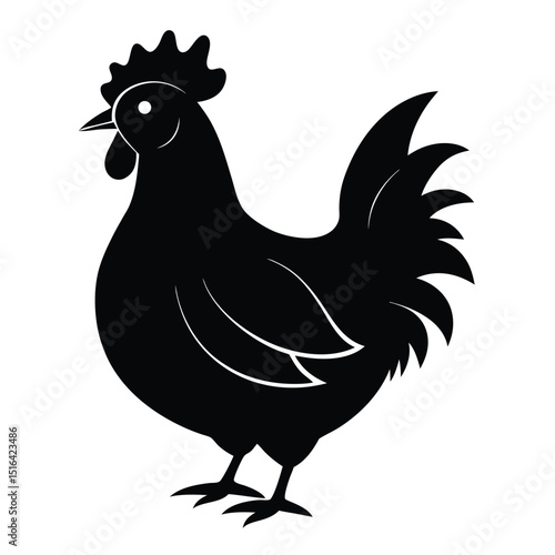 Elegant black and white rooster silhouette depicting a proud domestic fowl on a plain white background.
