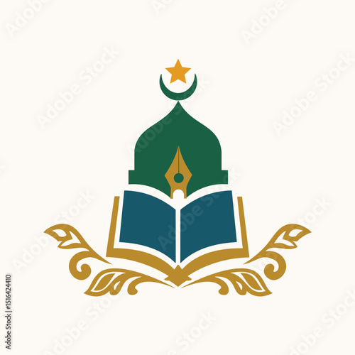 Islamic vector logo with combination of mosque, book and pen