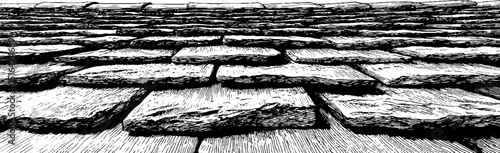 Detailed engraved illustration of slate roof texture for architectural design