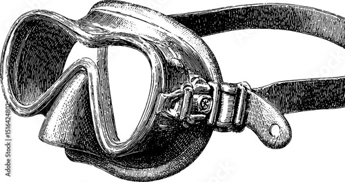 Vintage engraved illustration of snorkel mask for ocean adventure and diving exploration