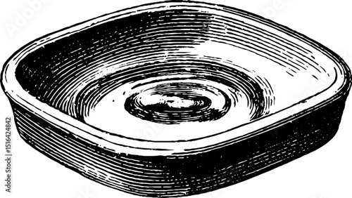 Vintage soap dish design engraving in bold black lines for bathroom decor