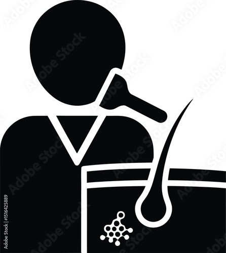 Dermatological examination icon illustrating a skin biopsy procedure with a technician analyzing skin cells for diagnostic purposes