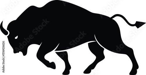 Powerful black silhouette vector design of a charging bison on a white background for various creative purposes
