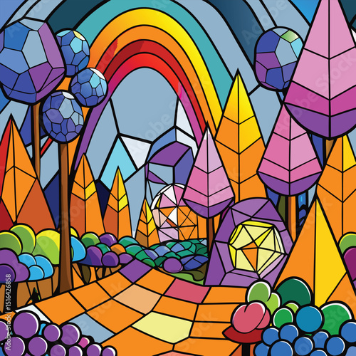 stained glass window with rainbow