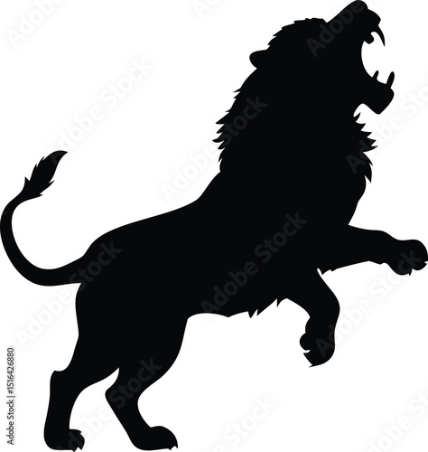Roaring lion black silhouette vector illustration depicting powerful symbolism and regal strength