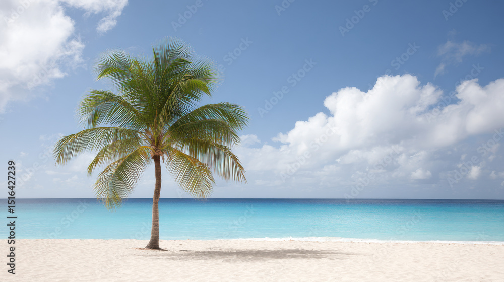 serene and ultrabright beach scene featuring single palm tree swaying gently in breeze serene and ultrabright beach scene featuring single palm tree swaying gently in breeze