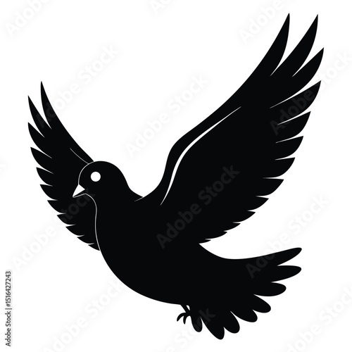 Silhouette of a flying dove depicting peace freedom serenity symbolizing tranquility in simple black and white