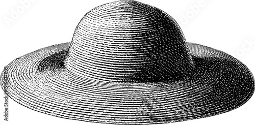 Engraved sun hat design with black bold lines for decorative and fashion concepts
