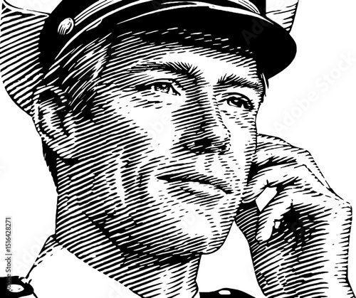 Vintage engraved illustration of a taxi dispatcher communicating via phone