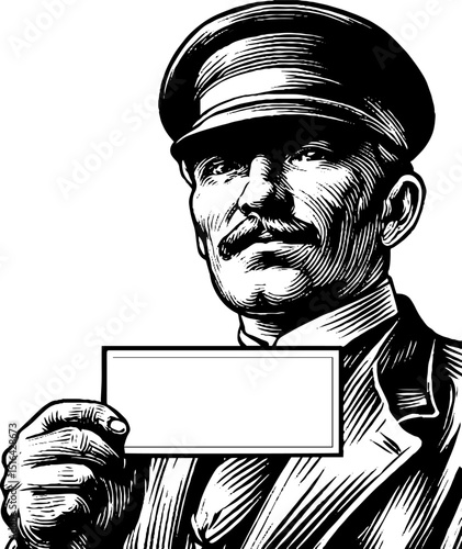 Vintage ticket collector engraving - retro transportation theme for print design