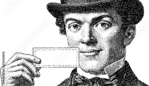 Vintage engraved illustration of a ticket seller in classic attire for design and print