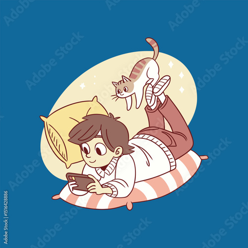 Little girl enjoying fun moments on the beach swing and moon in a playful cartoon style