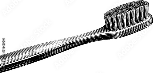 Engraved vintage toothbrush illustration for retro design projects