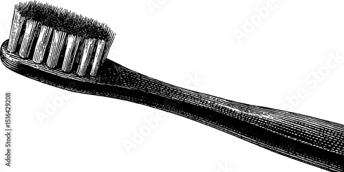 Engraved toothbrush illustration for dental care design and print
