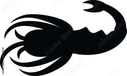 Vector illustration of a scorpion's tail in black silhouette with transparency, raised and ready to strike