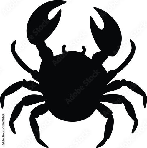 Vector silhouette design of a crab in a walking pose against a white background with transparency.