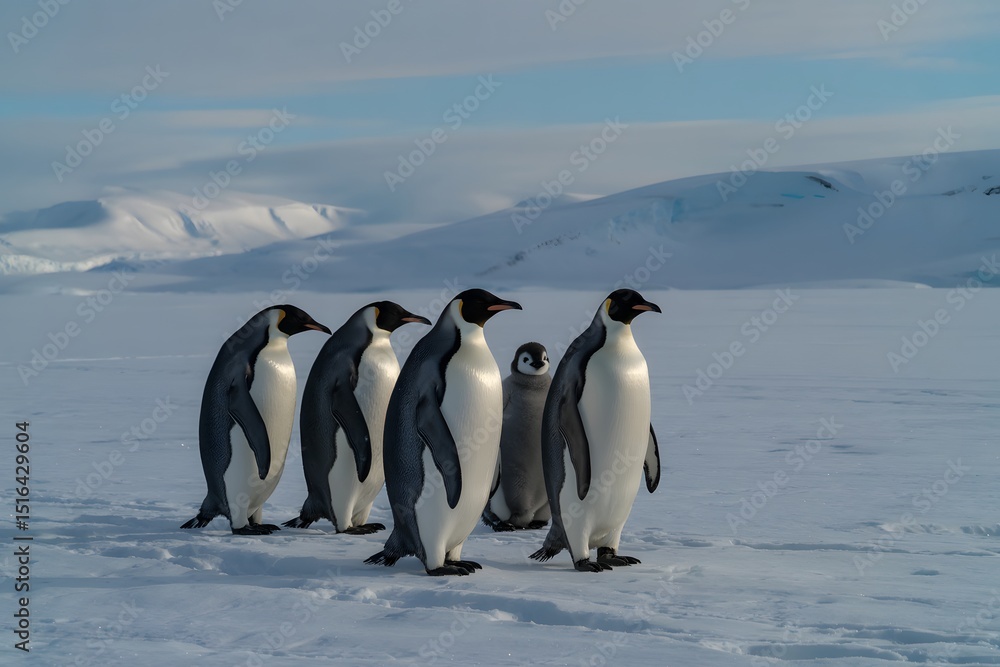 Obraz premium Emperor penguin family group on antarctic ice