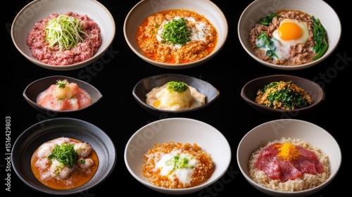 Wallpaper Mural A visually appealing arrangement of various Japanese rice dishes, showcasing vibrant colors and textures, ideal for food blogs, restaurant menus, or culinary magazines Torontodigital.ca