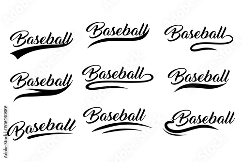 Elegant black baseball swoosh shapes with script text
