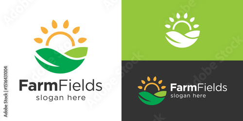 Creative simple farm fields logo template. Organic farm symbol, Farmland logo design vector illustration.