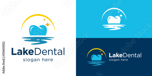Creative simple lake dental logo template. Mountain lake dental logo design with river water vector illustration.