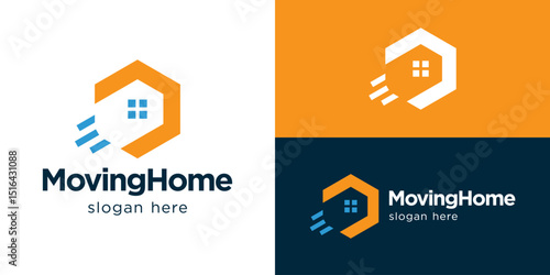 Creative moving home logo template. Home delivery service logo design vector illustration.