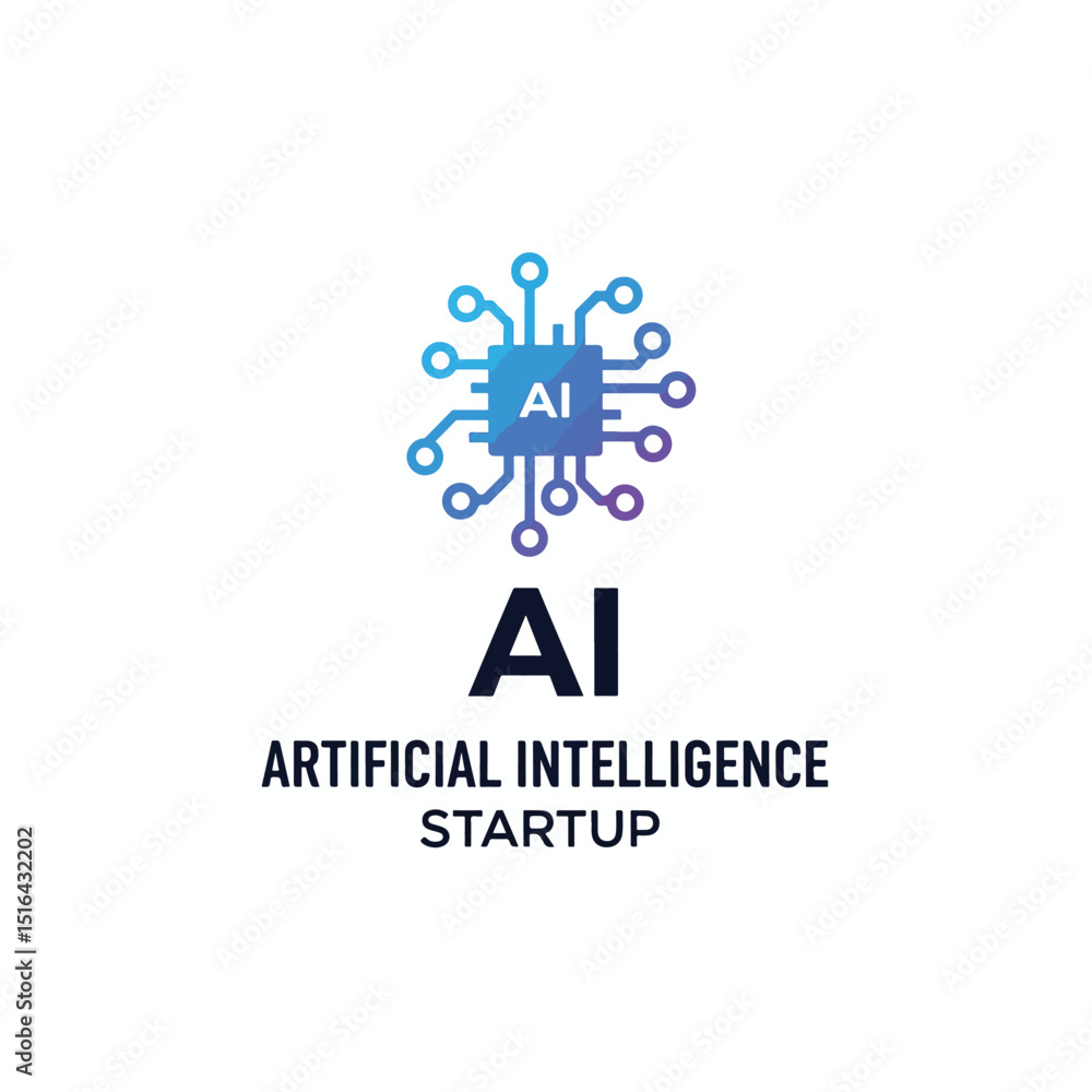 Obraz premium Artificial Intelligence Startup Logo – Modern AI Chip and Circuit Vector Design