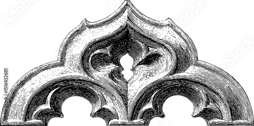 Ornate window tracery design engraving for architectural decoration and art projects