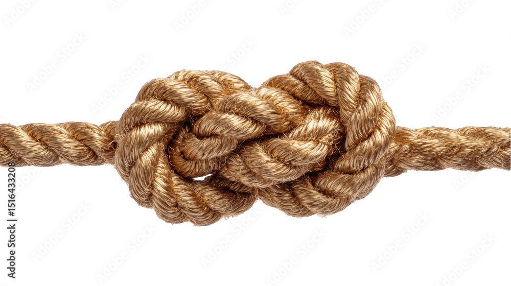 Studio shot of a tightly tied knot joining two lengths of rope, emphasizing connection, strength, and problem solving on a transparent background Studio shot of a tightly tied knot joining two lengths of rope, emphasizing connection, strength, and problem solving on a transparent background