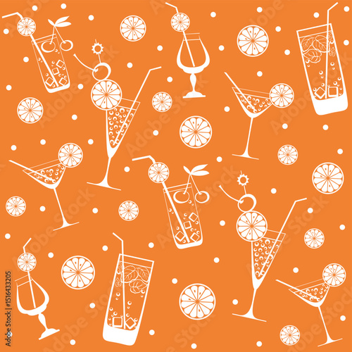 Cocktail drinks. Seamless background with tropical alcoholic cocktails and fruits.  Good for textile fabric design, wrapping paper, website wallpapers, textile, wallpaper and appar Vector illustration