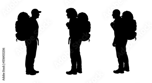 Three Hikers Silhouettes with Backpacks
