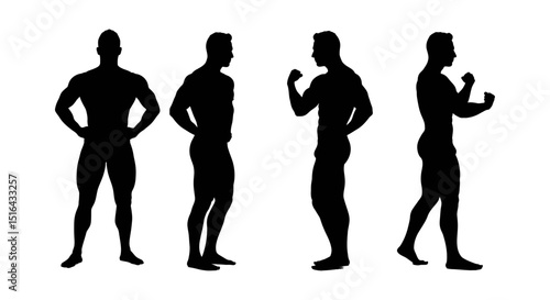 Silhouettes of muscular men in various poses.