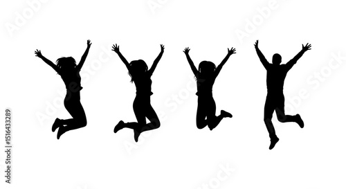 people jumping Silhouettes with joy.