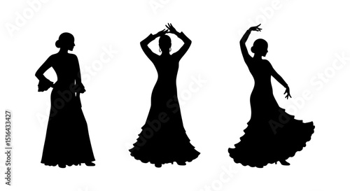 Three Silhouettes of a Flamenco Dancer in Different Poses