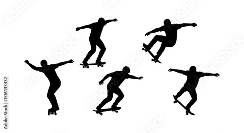 Dynamic Skateboarder Silhouettes in Action