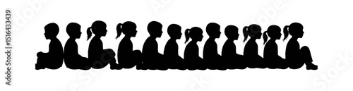 Silhouette of Children Sitting in a Row