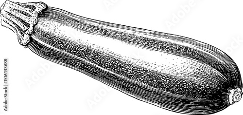 Engraved zucchini illustration with bold lines for design and decor