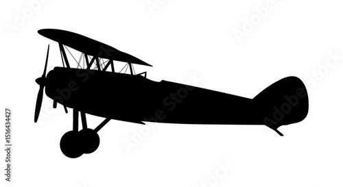 Vintage biplane silhouette against a white background.