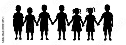 Silhouette of children holding hands, representing unity and friendship