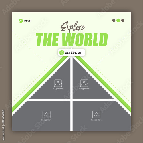 Travel social media post design or square travel flyer design template