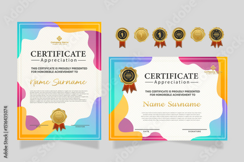 Colorful Certificate Template With Modern Design. Elegant certificate template
geometric shapes with a colorful and modern design. Perfcet for professional or educational recognition needs