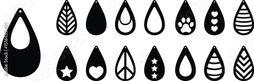 Earrings jewelry accessories icons set. Bundle of earrings templates with flowers for making earrings from leather, wood, metal. flat vector